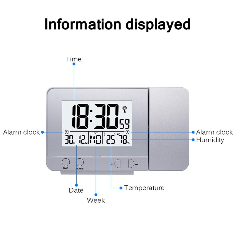 Projection Alarm Clock ALLOMN USB Charging Dual Alarms Clock with
