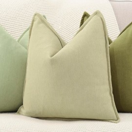 Madizz Textured Chenille Cushion Covers Set of 2 Super Soft Decorative Throw Pillow Covers Boho Pillowcases Modern Home Decor for Sofa Bedroom 24x24 inch, 60x60 cm, Yellowish Green
