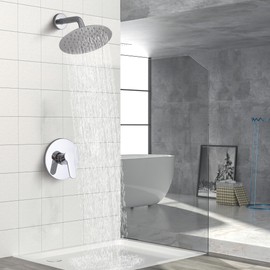Brushed Nickel Shower Faucet - Single Function Shower Trim Kit with Rough-in Valve Shower Set Wall Mount Rainfall Shower Faucet System with 8 inch Round Metal Shower Head