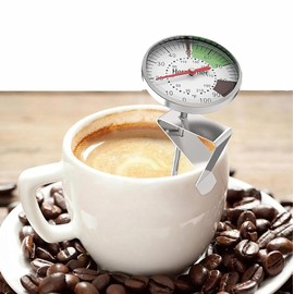 Termómetro de café con clip, termómetro ajustable de acero inoxidable para espumar leche termómetro colgante para dulces para preparar espresso,...   