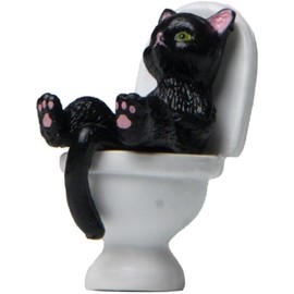 Black Cat Toilet Figurine, Whimsical Garden Ornament for Dollhouse Miniatures Desktop Decor and Landscaping Accessories (2.5 in)