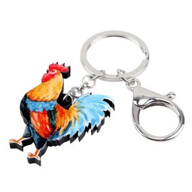 BONSNY Acrylic Colorful Rooster Chicken Keychains Key Ring Car Purse Bags Pets Lover Farm Animal Gifts