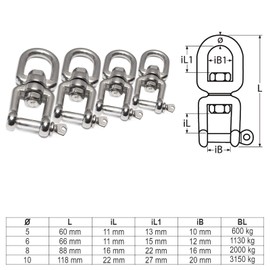 Anchor Swivel/Swivel Shackle/Chain Swivel/Chain Connector/Connector Made of Stainless Steel (Eye Fork, 10 mm)
