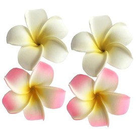 4Pcs Hair Flower Clips, 7cm White and Pink Hawaiian Frangipani, Plumeria Foam Head Flower Party Beach Hair Clip flower, Hawaiian Hair Clips Hair Accessories