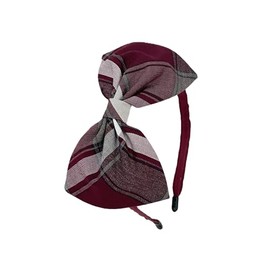 ClassExceed School Headband, Plaid bow headband, back to school, available in variety of school plaids (Plaid 54 Burgundy white light Gray, Regular)