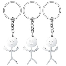Quadafy 2 Pcs Stainless Steel Funny Doodle Keychain Finger Pendant Keyring, 3 Silver, 4.3inch X 1.2inch