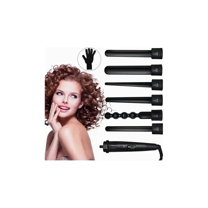 Rizador De Cabello Ferro Cambiable Tenaza 6 En 1 Cerámica