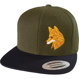 Flexfit Snapback Polygon Fox Cap for Men and Women, Olive-black, Unit size