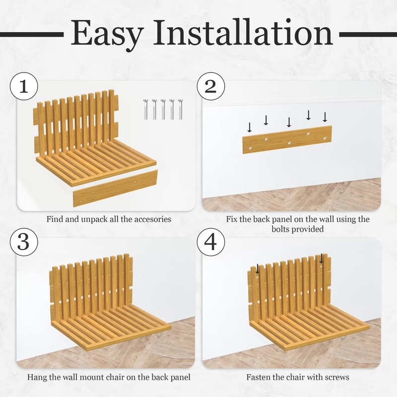 Wall-Mounted Foldable Chair – Bamboo Wood Folding Bench Seat for