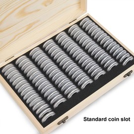 Wooden Coin Capsules Holder, Coin Storage Box Coin Collection with Foam Gasket for Coin Collection Supplies, Coin Collector Display Commemorative Coin Case for 100 Coins
