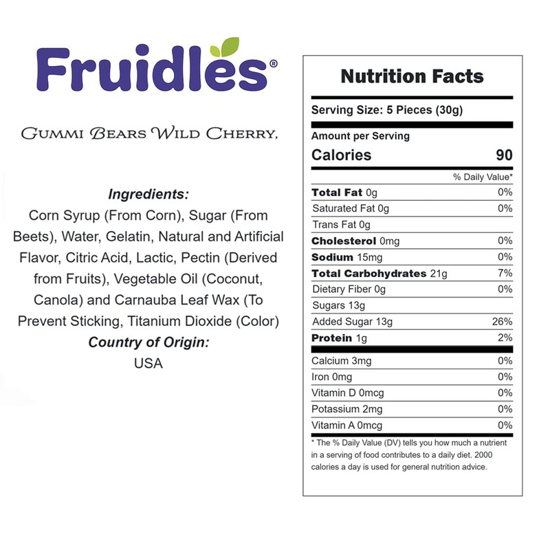 Fruidles Wild Cherry Gummi Bears Candy, Fruit Flavors, Allergy Friendly,