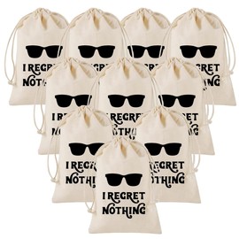 gobyhumm 10 Premium Organic Muslin Drawstring Bags 4x6 - Wedding Party Favor Set for Bachelorette Hangover Kits & Holiday Gifting | Reusable Double-Layer Unbleached Cotton Pouches (I REGRET NOTHING)