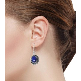 Jeweloporium 925 Silver Earring for Women Blue Real Lapis Lazuli Stone Drop Dangle Fashion Silver Earring Anniversary - Gift Boho Jewelry