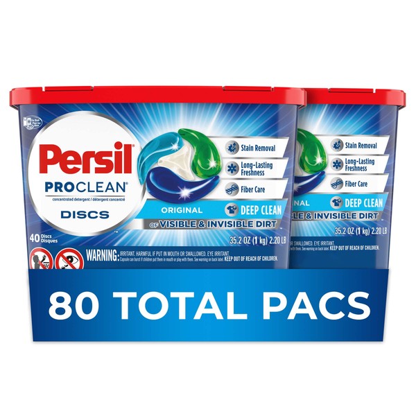 Persil ProClean Laundry Detergent Discs, Original, 40 Count, Pack of 2, 80 Total Wash Loads