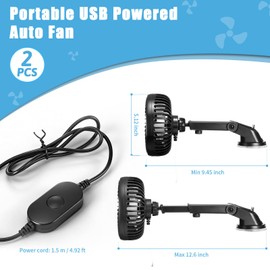 Grinsvalley 2 Set Portable Car USB Powered Auto Fan with Suction Cup Universal Small Silent Cooling Vent Fan 360° Rotatable, 3 Speed Regulation Low Noise, for Vehicle Truck Suv Car Van Rv Pickup