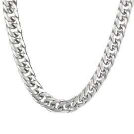 Azubpi Men's Stainless Steel Cuban Link Chain Necklace, Retro Punk Hip-Hop Statement Jewelry Polished Silver Heavy Duty Chain for Men