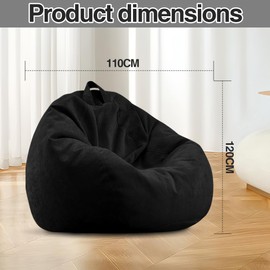 Pouf per bambini e adulti, 100 x 120 cm, pouf per adulti, grande sacco da gioco XL Bean Bag Chair, solo rivestimento, senza imbottitura, per interni ed esterni (nero)