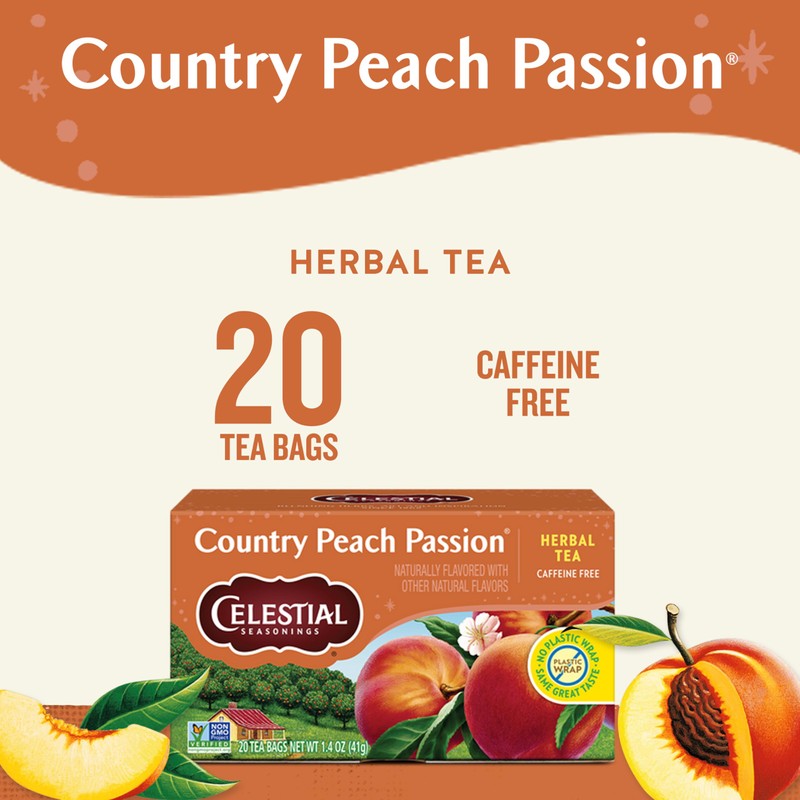 Celestial Seasonings Country Peach Passion Herbal Tea, Caffeine Free, 20