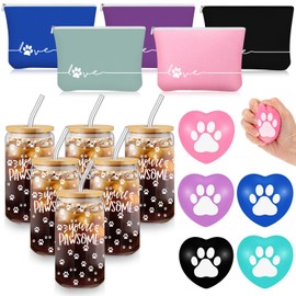 Sliner 10 Sets Veterinarian Gifts for Women Inspirational 16 oz Glass Cups with Lid Makeup Bag with Stress Toy Veterinary Technician Week Vet Tech Gifts Medical Assistant Must Haves (Classic Color)