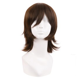 MapofBeauty 14 Inches/35 cm Short Cosplay Anime Wig with Pony Wolf Tail Synthetic Hair Fibres for Parties Wig (Brown)
