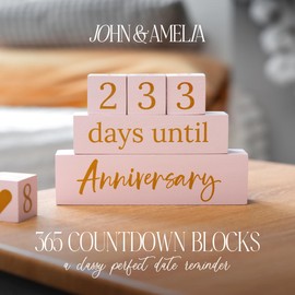 Wedding Countdown Blocks for Bride, Mr and Mrs Wooden Countdown Calendar, Engagement Gift for Her, Blush and Gold Wedding Decor, Days Until Sign, Bridal Shower Gift Keepsake