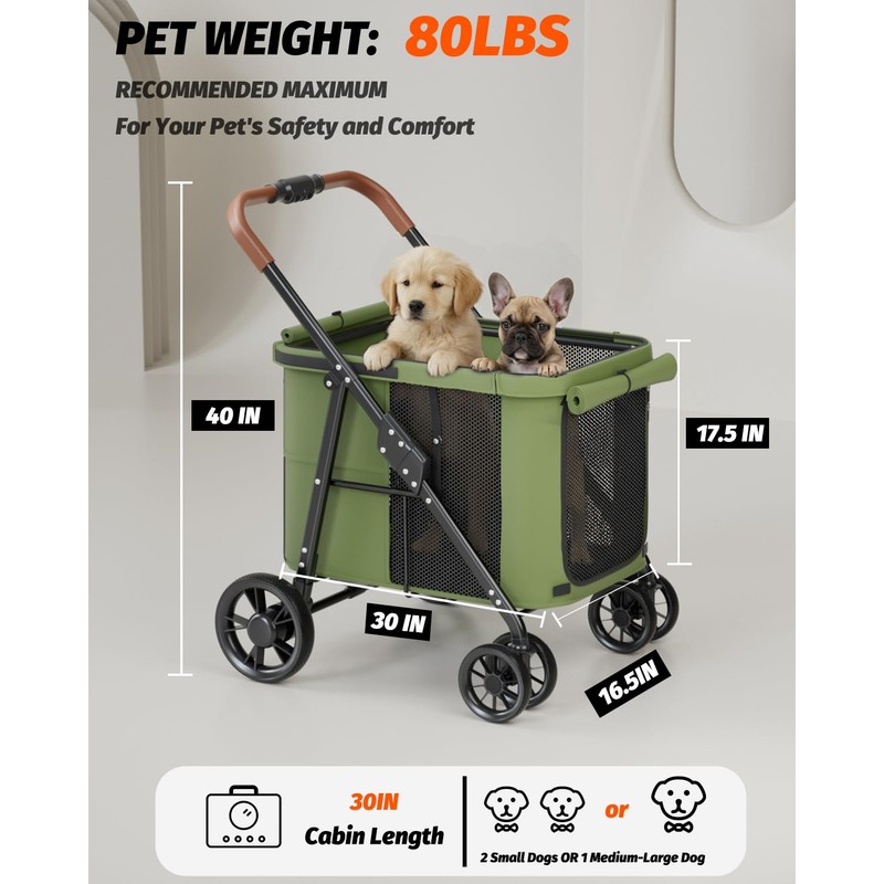 NUGUTIC Dog Stroller for Large & Medium Dogs Up to