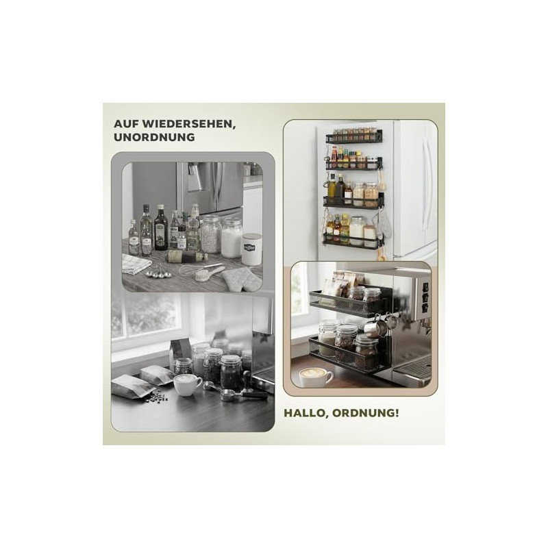 Magnetic Fridge Shelf Set, 4 Pieces with 8 Hooks -