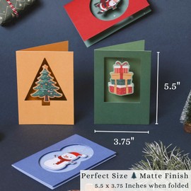Merry Christmas Cards with Envelopes, Set of 12 Christmas Cards Bulk Pack, 5.5 x 3.75 Inches Bulk Christmas Cards with Envelopes & Matching Stickers, Smudge-resistant, Unique Spinning Designs