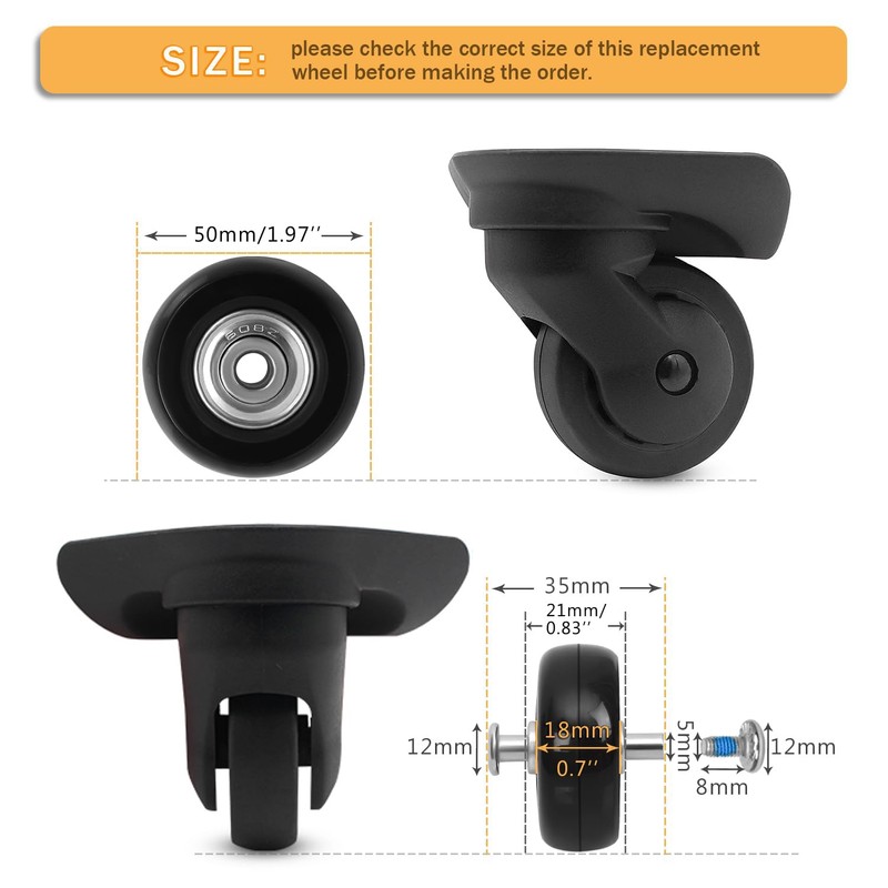 50mm x 18mm Luggage Replacement Wheels Set 4Pcs Rubber Suitcase