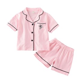 JWWN Toddler Girls Summer Pajamas Short Set Button Down Sleepwear, Little Kids Collared Sleep Shirt & Shorts 2Pcs PJ Set(Pink,4Years)