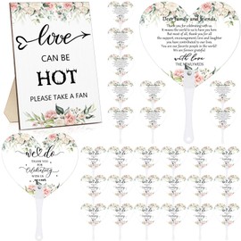 Cinnvoice 101 Pcs Wedding Favors for Guests Fans Gifts 1 Wedding Table Sign 100 Plastic Handheld Fans Thank You for Celebrating with Us Party Decor(Flower)
