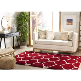 SAFAVIEH Hudson Shag Collection Area Rug - 6' x 9', Red & Ivory, Moroccan Ogee Trellis Design, Non-Shedding & Easy Care, 2-inch Thick Ideal for High Traffic Areas in Living Room, Bedroom (SGH280R)