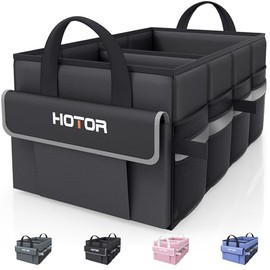 HOTOR Trunk Organizer for Car - Car Organizer with 5 Pockets, Foldable Trunk organizer for SUV, Sedan & Van, Car Organization with Sturdy Base Panel for Car Accessories, Black, 23.6"×14.2"×10.6"