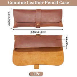 GORGECRAFT Genuine Leather Snap Cover Pen Case Coconut Brown Crazy Horse Leather Roll Pouch Rustic Pencil Pouch Large Capacity Stationery Bag Organizer for Men Women Glasses Office Writers Artists