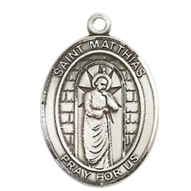 Medium Men's .925 Sterling Silver Patron Saint St.Matthias the Apostle Medal Pendant with 24" Rhodium Plated Heavy Curb Chain Catholic Religious Necklace - Made in USA,Deluxe Velvet Gift Box