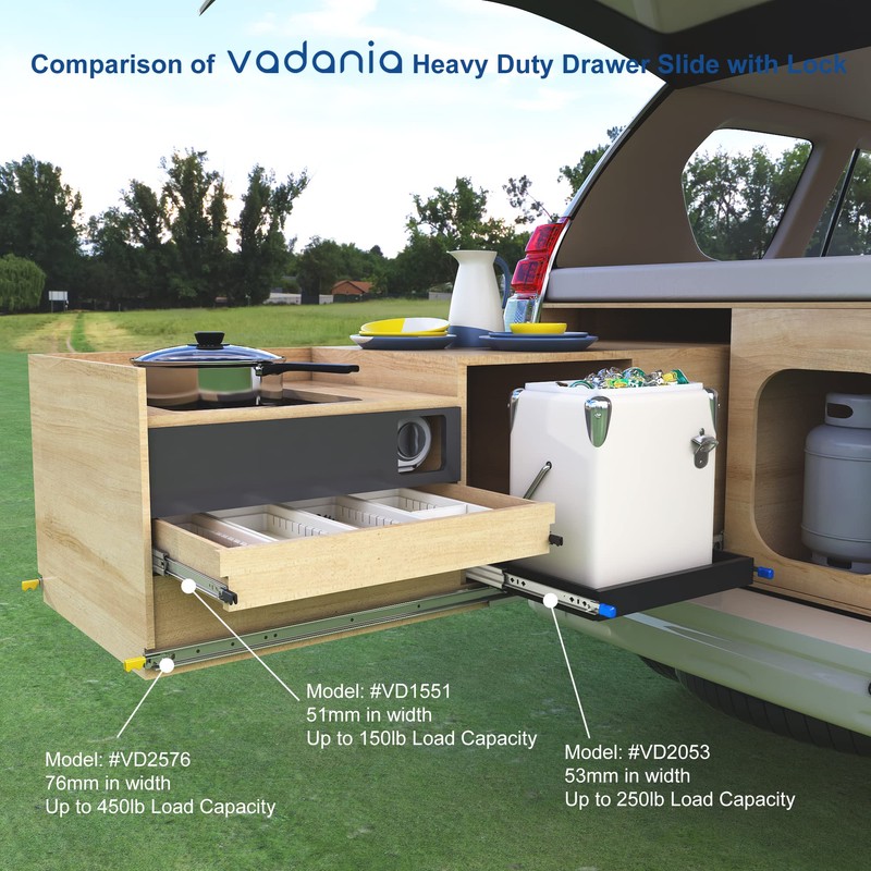 VADANIA 40" Heavy Duty Drawer Slide with Lock #VD2053, 2"