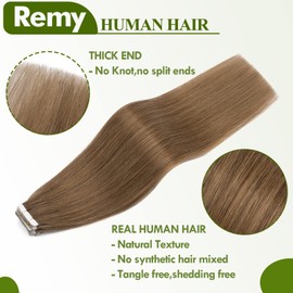 S-noilite Skin Weft Hair Remy Tape In Hair Extension 22" Light Brown 20pcs 30g Set Remy Tape In Human Hair With Invisible Double Sides Brazilian Hair Seamless Tape Silky Straight (22",#6)