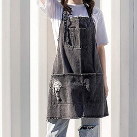 FYTXSZ Cotton Denim Apron Adjustable Baking Cooking Apron with Pockets Denim Jean Apron for Women Men,Cafes Lounge Bars Kitchens (Long Dark Gray)