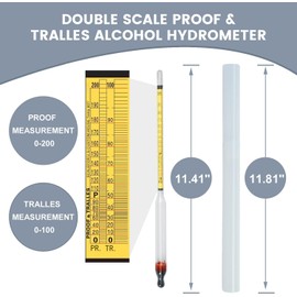 Hydrometer Alcohol Meter, Hydrometer Alcohol 0-200 Proof and Tralle Hydrometer, Alcoholmeter for Liquor/Moonshine/Proofing Distilled, Alcohol Proof Tester for Beginners and Experts Alike(2 Pcs)