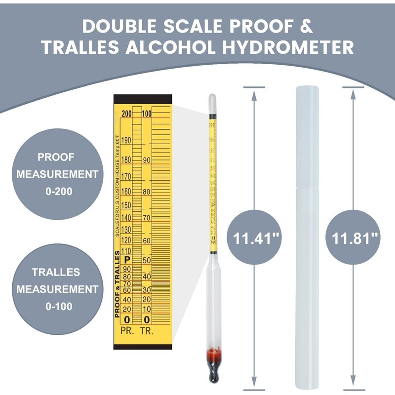 Hydrometer Alcohol Meter, Hydrometer Alcohol 0-200 Proof and Tralle Hydrometer,