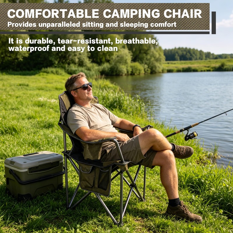 Heavy Duty Folding Camping Chair, 500LBS Capacity, Oversized Padded Outdoor