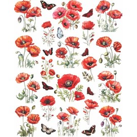 Poppy Flowers Rice Paper, 11.5 x 14.5 inch (1pc) – Mulberry Paper for Decoupage Scrapbooking Cards Crafts by Craft Kreatively