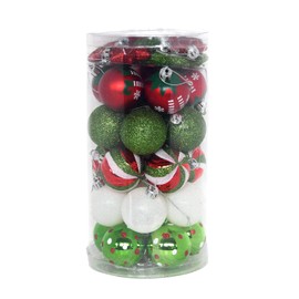 Christmas Baubles 35 Pieces 5 cm Plastic Christmas Tree Baubles Set Christmas Tree Decoration Christmas Tree Decoration for Party, Home Decoration Elves Theme Red Green White (Green/Red)