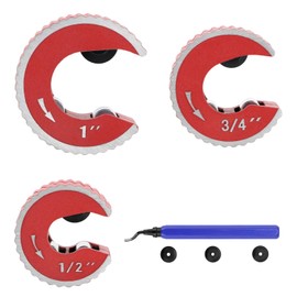 QWORK Copper Tubing Cutter Set - Includes 1/2", 3/4", 1" Pipe Cutters with Deburring Tool - For PVC, Copper, Aluminum & Thin Steel