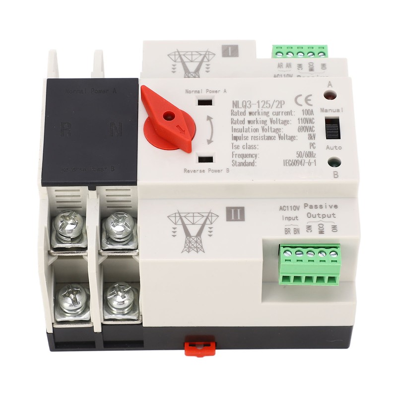 AC110V 100A Dual Power Automatic Transfer Switch 35mm Rail Mounting