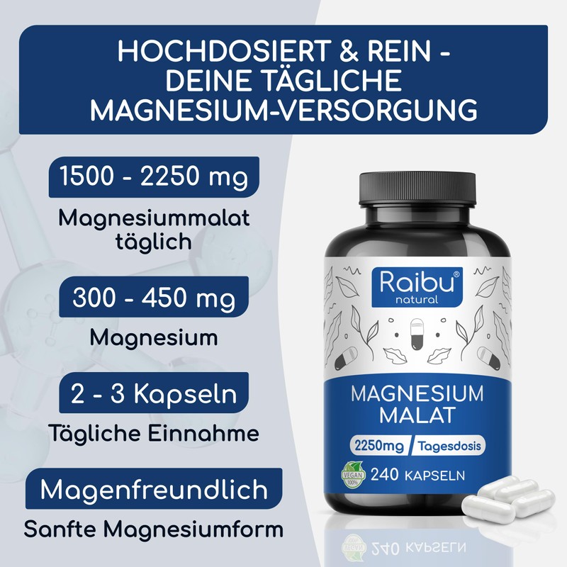 Magnesium Malate 2250 mg per Day, 240 Vegan Capsules -