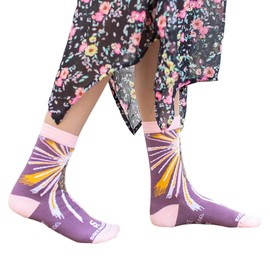 Sock Religious, St. Clare of Assisi, Go Forth Without Fear, Plum Purple with Pink Trim, Boys and Girls One Size Fits Most Polyester Blend Catholic Inspirational Fun Crew Socks, Kids