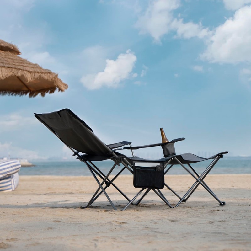 apollo walker Reclining Beach Chair, Adjustable 90-135° Backrest Camping Lounge