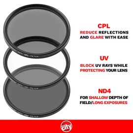 Circuit City Professional Digital Photography Filter Kit (UV, CPL, ND4) for Camera Lens with 77MM Filter Thread & Filter Pouch Bundle with Circuit City Premium Microfiber Cleaning Cloth