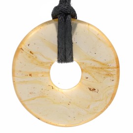 Lebensquelle Plus Amber Gemstone Doughnut Diameter 30 mm + Cotton Cord Gemstone Pendant Genuine Healing Stone Necklace with Ribbon, Gemstone, Quartz